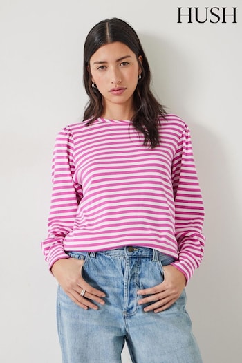 Hush Pink Stripe Emily Puff Sleeve Top (N24559) | £45