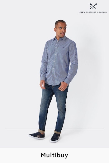 Crew Clothing Company Blue Stripe Cotton Classic Shirt (N24634) | £57