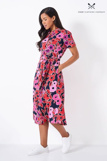 Crew Clothing Company Pink Floral Print Shirt Dress (N24668) | £85