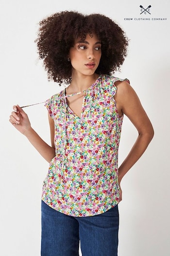 Crew Jacquard Clothing Ondine Frill Cap Sleeve Floral Top (N24693) | £39