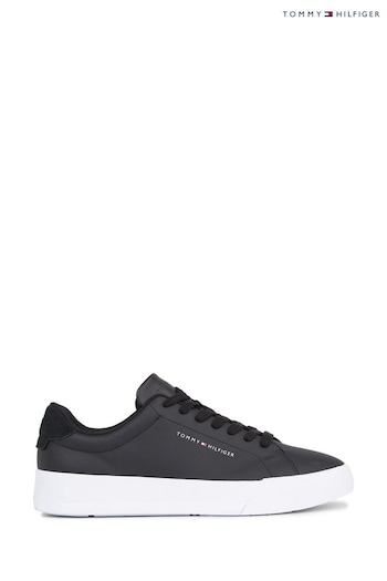 Tommy Cushion Hilfiger Black Court Leather Sneakers (N24773) | £90