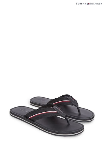 Tommy Hilfiger Hilfiger Leather Beach Black Sandals (N24813) | £50