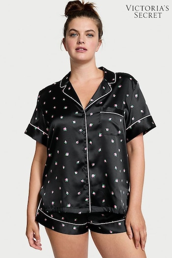 Victoria's Secret Black Rosebuds Satin Short Pyjama Set (N25041) | £65