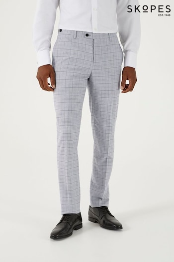 Skopes Brook Silver Grey Check Tailored Fit Suit Trousers (N25197) | £65