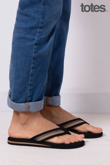 Totes Black Mens Tape Toe Post Flip Flops Sandals (N25252) | £15