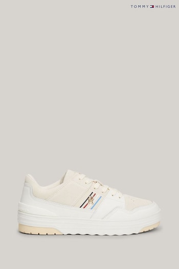 Tommy wht Hilfiger Cream Suede Stripes Low Top Sneakers (N25261) | £130