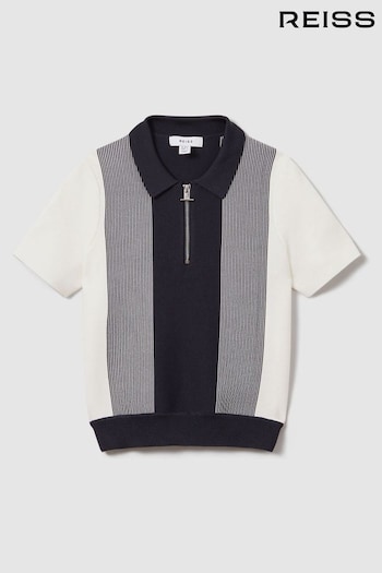Reiss Navy Milton Half Zip Striped Polo Shirt (N25296) | £46