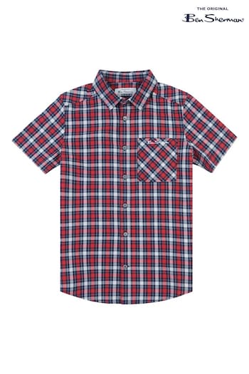 Ben Sherman Boys Red Short Sleeve Casual Check Shirt (N25350) | £20 - £24