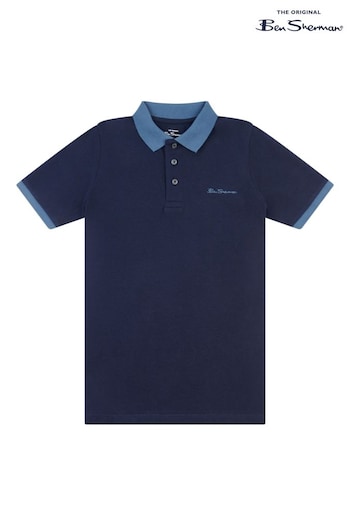 Ben Sherman Boys Blue Embroidered Script pas Polo Shirt (N25355) | £15 - £18
