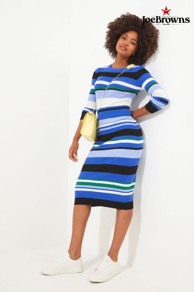 Thea black white stripe ribbed midi dress clearance