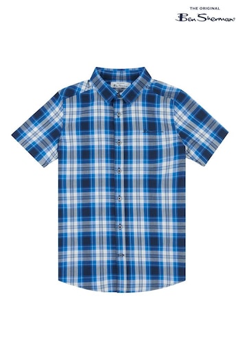 Ben Sherman Boys Blue Short Sleeve Casual Check Shirt (N25372) | £20 - £24
