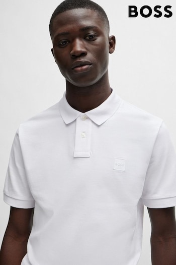 BOSS White Logo-Patch Slim-Fit Polo Shirt In Stretch Cotton (N25381) | £79