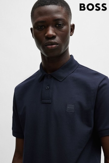 BOSS Dark Blue Logo-Patch Slim-Fit Polo Shirt (N25396) | £79