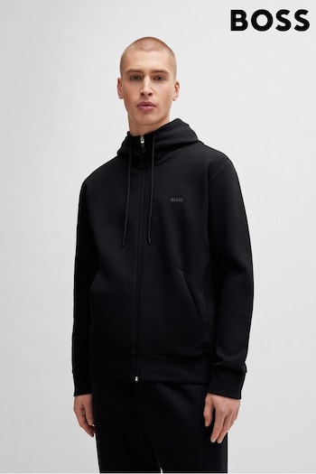 BOSS Black Logo Print Zip Up Hoodie in Stretch Cotton (N25399) | £169
