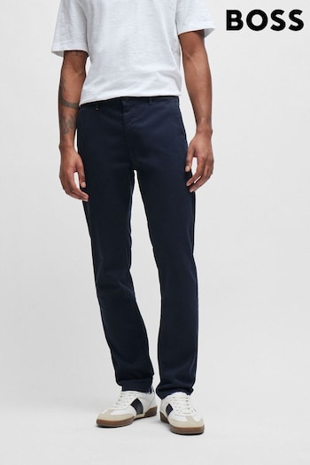 BOSS Dark Blue Slim Fit Stretch Cotton Trousers (N25424) | £119