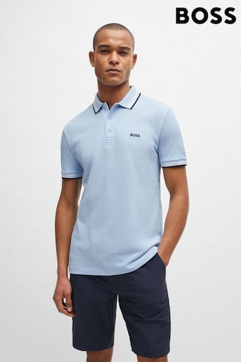 BOSS Blue Contrast Logo Polo Shirt in Organic Cotton (N25438) | £89