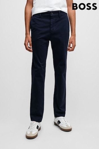 BOSS Blue Dark Slim Fit Stretch Cotton Svarta Trousers (N25440) | £119