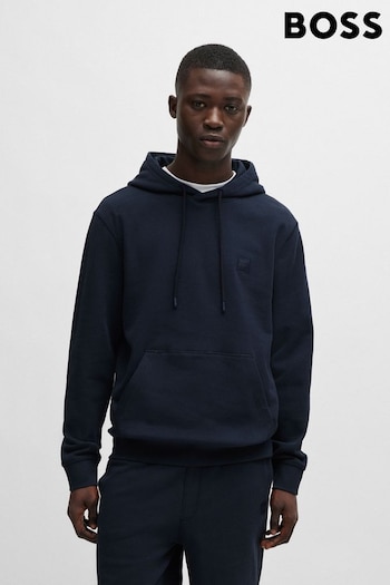 BOSS Blue Logo-Patch Hoodie In Cotton Terry (N25446) | £119