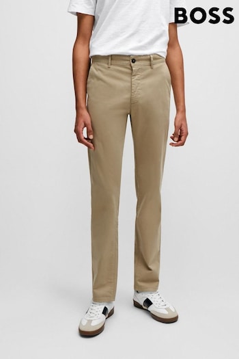 BOSS Beige Slim Fit Stretch Cotton Trousers (N25461) | £119