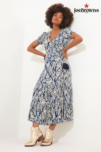Joe Browns Blue Petite Fern Print Crinkle Midi Dress (N25481) | £55