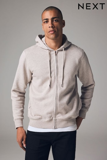 Ecru Cotton-Rich Jersey Zip Through Hoodie (N25526) | £30