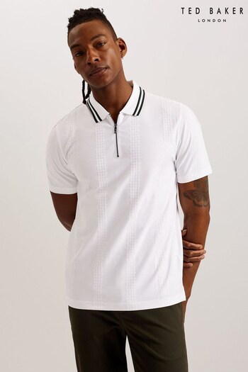 Ted Baker White Orbite Slim Fit Jacquard Polo Shirt (N25543) | £75