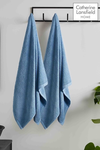 Catherine Lansfield Blue Quick Dry Cotton Bath Sheet Pair (N25588) | £18
