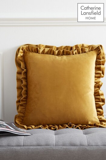 Catherine Lansfield Mustard Yellow So Soft Velvet Double Frill Cushion (N25593) | £16