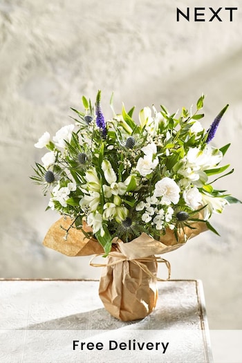 White Posy Letterbox Fresh Flower Bouquet with Vase (N25629) | £23