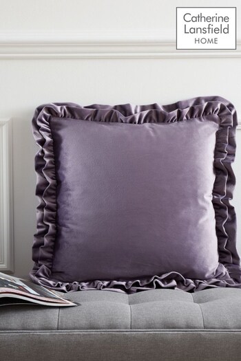 Catherine Lansfield Lilac So Soft Velvet Double Frill Cushion (N25658) | £16