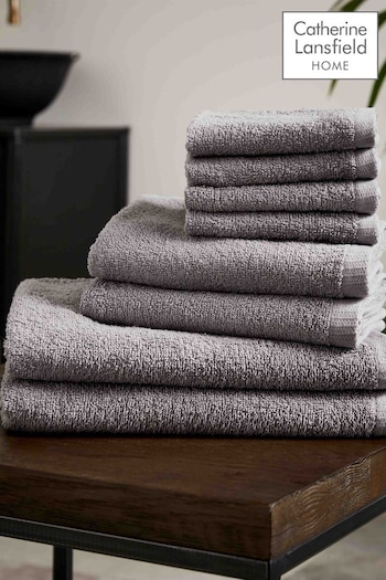 Catherine Lansfield Grey Quick Dry Cotton 8 Piece Towel Set (N25673) | £20