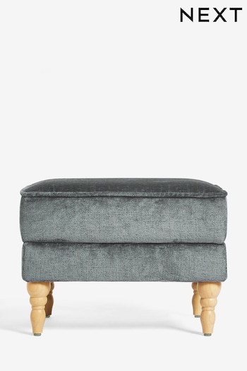 Plush Chenille Slate Blue Sherlock Storage Footstool (N25674) | £99