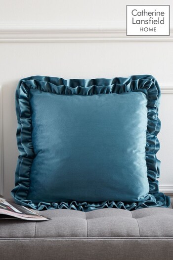 Catherine Lansfield Teal So Soft Velvet Double Frill Cushion (N25686) | £16