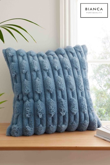 Bianca Blue Carved Faux Fur Soft and Cosy Cushion (N25687) | £25