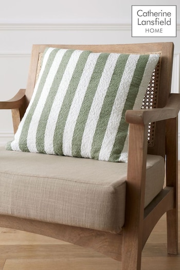 Catherine Lansfield Olive Green Boucle Stripe Cushion (N25702) | £16