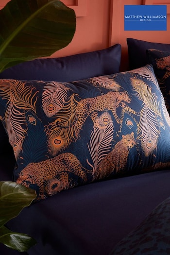 Matthew Williamson Navy Blue Peacock Leopard Cotton Pair of Pillowcases (N25717) | £20