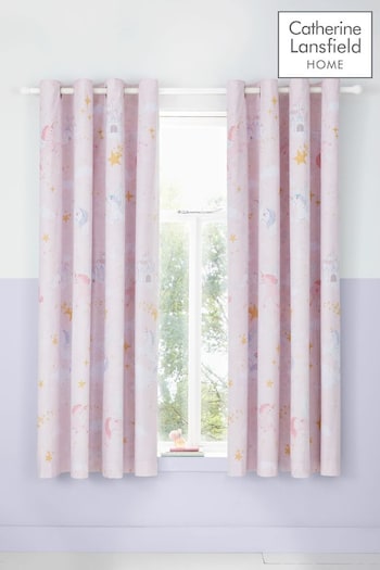 Catherine Lansfield Pink Fairytale Unicorn Eyelet Curtains (N25725) | £45