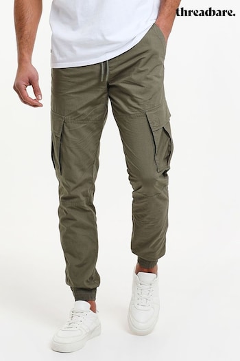Threadbare Green Slim-Fit Cotton Cuffed Cargo Trousers (N25807) | £30