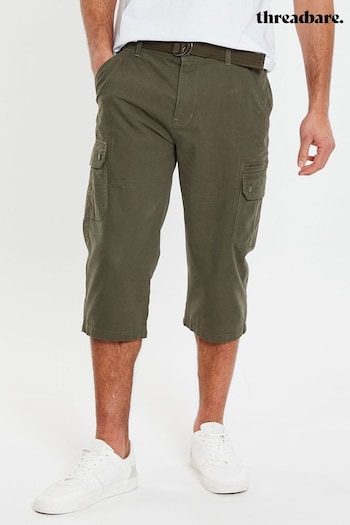 Threadbare Green 3/4 Length Belted Cargo Trousers (N25839) | £36