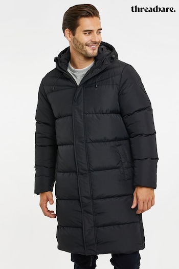 Threadbare Black Showerproof Longline Padded Coat (N25844) | £70
