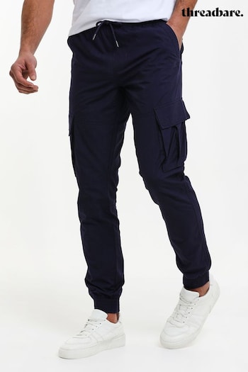 Threadbare Blue Cotton Slim Fit Cuffed Cargo Trousers (N25847) | £30