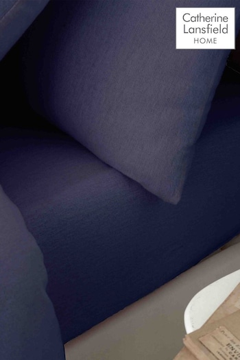 Catherine Lansfield Navy Blue Brushed Cotton Fitted/Flat Sheet, Pillowcase Pack (N25854) | £35 - £40