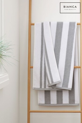 Bianca Silver Grey Reversible Stripe Cotton Jacquard Towel (N25857) | £16 - £50