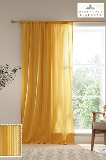 Pineapple Elephant Ochre Zofia Broderie Cotton Anglais Voile Panel Curtains (N25860) | £20 - £28