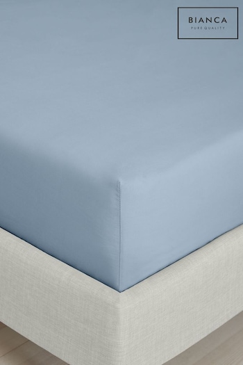 Bianca Blue 200 Thread Count Cotton Percale Deep Fitted Sheet (N25876) | £10 - £20
