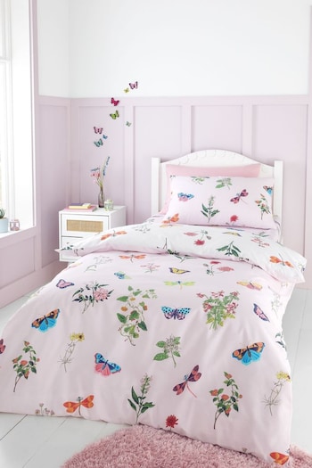 RHS Pink Butterfly Garden Reversible Duvet Cover Set (N25883) | £17 - £23