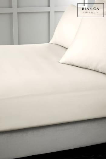 Bianca Oyster 400 Thread Count Cotton Sateen Fitted Sheet (N25896) | £20 - £35