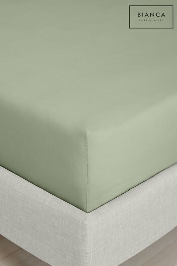 Bianca Sage Green 200 Thread Count Cotton Percale Deep Fitted Sheet (N25900) | £10 - £20