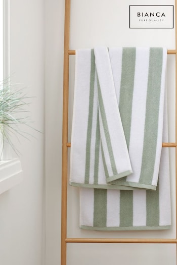 Bianca Sage Green Reversible Stripe Cotton Jacquard Towel (N25902) | £16 - £50