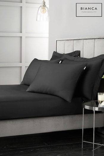 Bianca Black 400 Thread Count Cotton Sateen Fitted Sheet (N25908) | £20 - £35